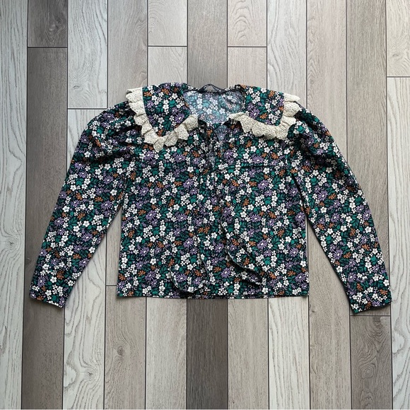 Zara Floral Blouse with Ruffled Collar - Picture 1 of 10